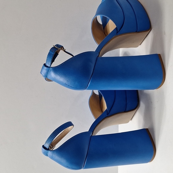 Soda Blue Y2K Faux Leather Ankle Strap High Platform Chunky Block Heels Size 7 - Picture 8 of 13